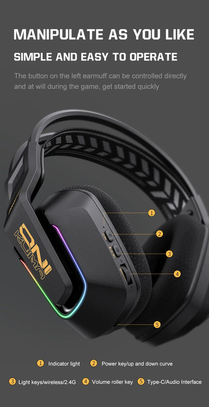 ONIKUMA GT828 Bluetooth Headset Four-mode Connection Over Ear HIFI Stereo Wireless Gaming Headsets with Mic for PC Laptops PS5