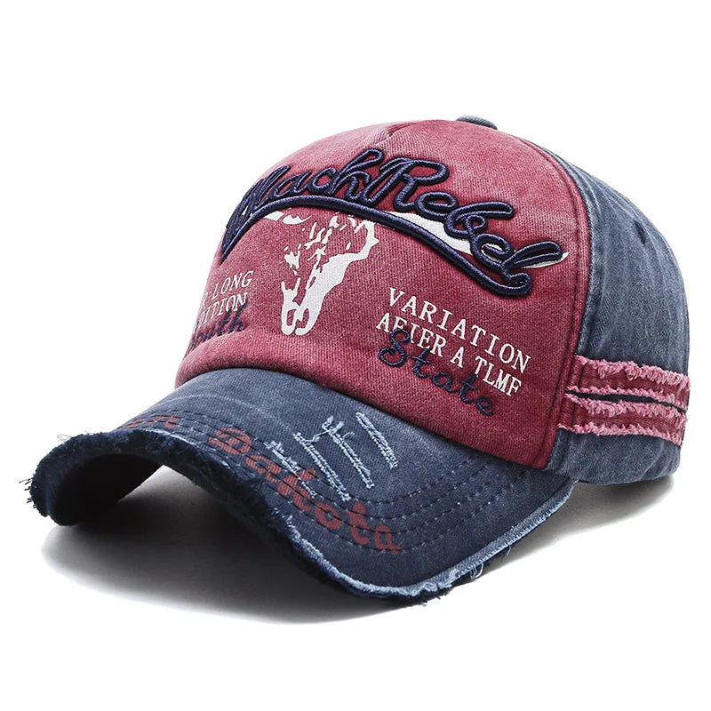 Vintage Embroidery Letter Bull Washed Baseball Cap, Retro Sun Hat for Men Women, Casual Hip Hop Peak Cap