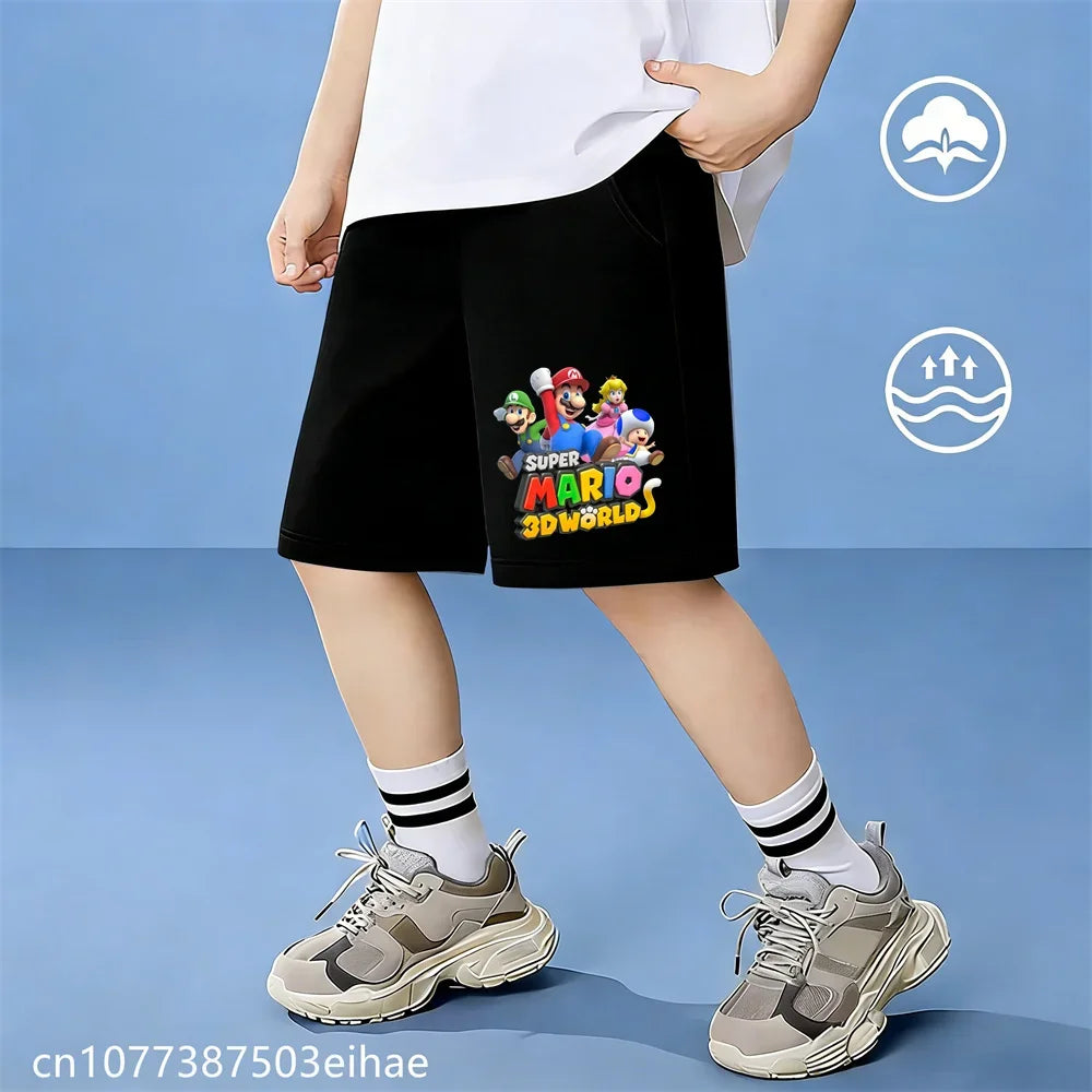 Kids Summer Cotton Shorts with Classic Super Mario Cartoon Prints, Casual Fashion Look, Breathable Skin-Friendly , Soft and Cozy