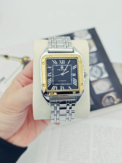 Luxury Square Watch for Men, Calendar Display, Stainless Steel Strap, High-End Luxury Small Square Men's Watch, Stylish Business Casual Versatile Trendy Men's Wristwatch, the Best Gift for Him