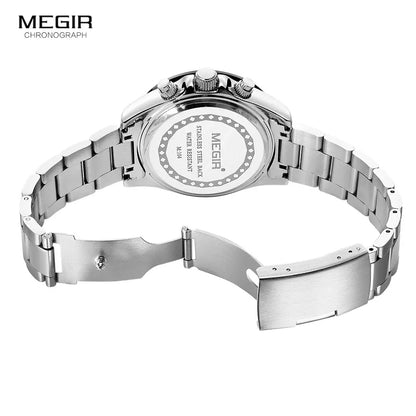 Relógio de homem MEGIR, marca de luxo, relógio desportivo de quartzo, bracelete em aço inoxidável, resistente à água, cronógrafo, relógio de pulso