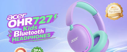 Casque Bluetooth 6.0 pour enfants Acer OHR727 avec lumières LED, conception confortable circumaurale, volume sécurisé de 85 dB, autonomie de 110 heures, microphone intégré