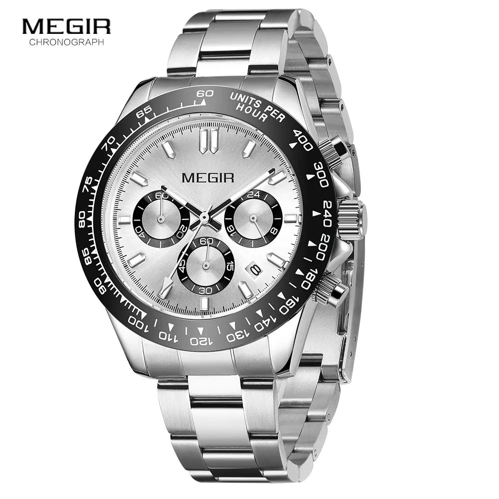Relógio de homem MEGIR, marca de luxo, relógio desportivo de quartzo, bracelete em aço inoxidável, resistente à água, cronógrafo, relógio de pulso