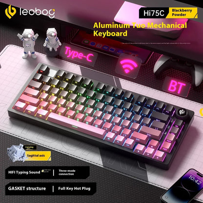 Kit de Teclado Mecânico LEOBOG Hi75C 3 Modos/Com Fio Hot-Swap com Botão Rotativo RGB, Liga de Alumínio, Montagem Gasket, Kit de Teclado Hi75C Personalizado para PC, Presente