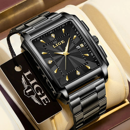 Relogio Masculino LIGE Fashion Military Watch Men Square Mens Watches Top Brand Luxury Waterproof Quartz Chronograph Wristwatch