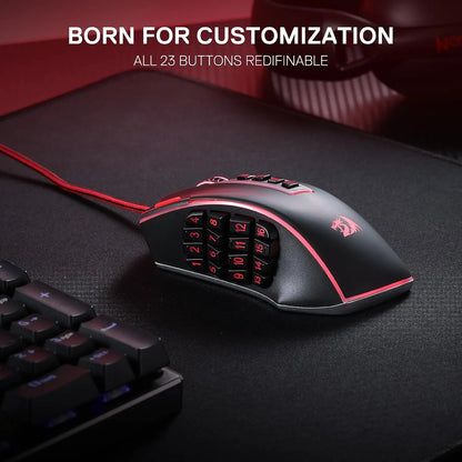 Herní myš Redragon M990 MMO, 32000 DPI, vysoce přesná kabelová RGB myš pro hráče s 23 programovatelnými tlačítky, 16 bočních makro klávesami