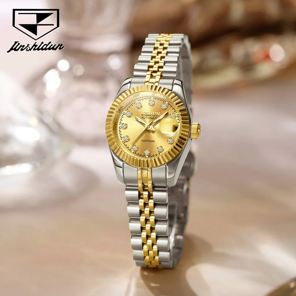 JSDUN 8737 Women Watches High Quality Luxury Elegant Original Mechanical Watch Small Dial Ladies Watch Steel Strap Gifts Box