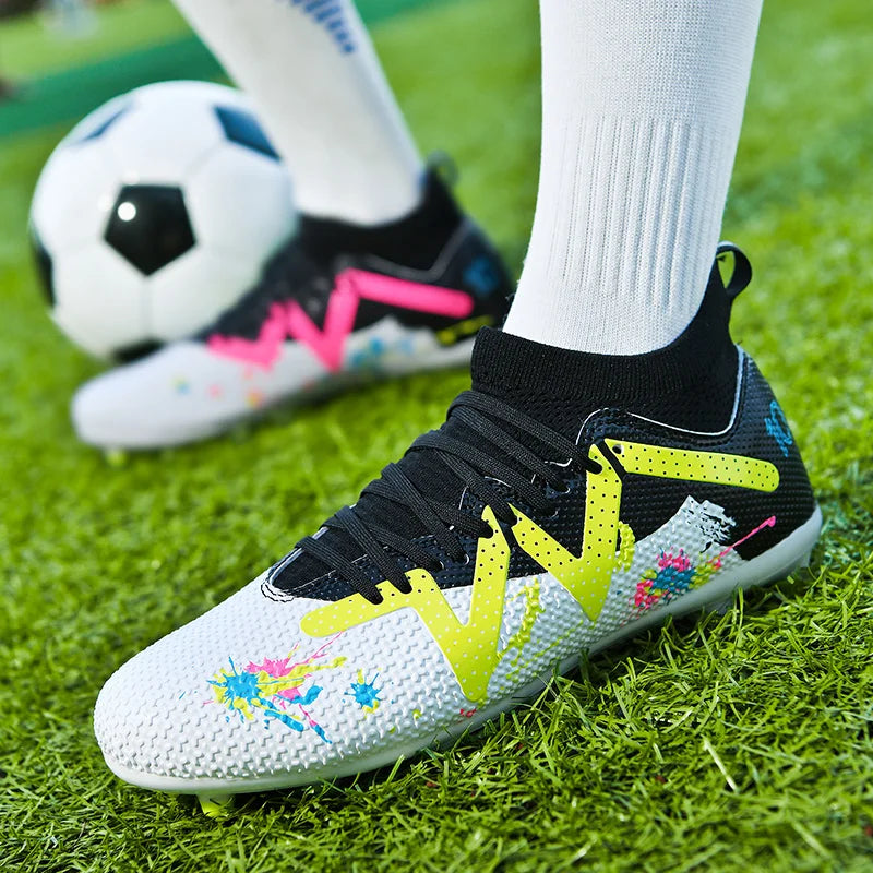 AG/FG Long Studs Soccer Shoes, PU Fabric Mixed Upper, TPU Sole Wear-Resistant Anti-Slip, Men Women Kids Youth Outdoor Sports