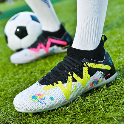 AG/FG Long Studs Soccer Shoes, PU Fabric Mixed Upper, TPU Sole Wear-Resistant Anti-Slip, Men Women Kids Youth Outdoor Sports