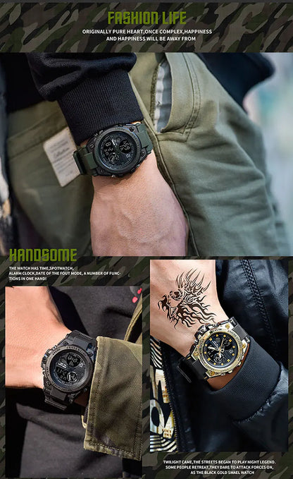 SANDA Top Luxury Watches Men Military Army Mens Watch Waterproof Sport Wristwatch Dual Display Watch Male Relogio Masculino