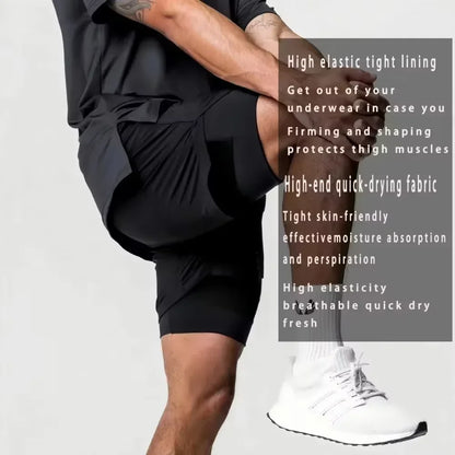 Letní pánské dvouvrstvé šortky 2-in-1 „Dragon Ball Goku Super Saiyan Retro Gym“ v oversized stylu s potiskem – na fitness, trénink i do města