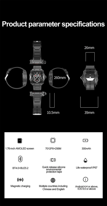 New Trend Smart Watch 1.76 inch AMOLED 3D Dynamic Dial IP67 Waterproof Bluetooth Call NFC Voice Assistant Men Sports Smartwatch