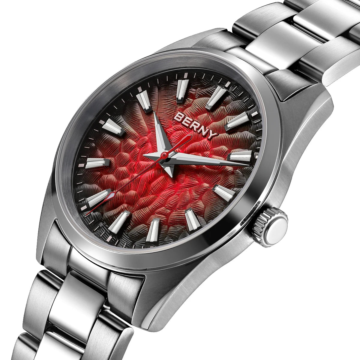 BERNY Men's Watch 10ATM Sapphire Luminous Fashion Quart Watches Full Stainless Steel Classic Dress Business Wristwatch