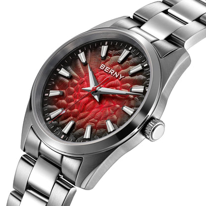 BERNY Men's Watch 10ATM Sapphire Luminous Fashion Quart Watches Full Stainless Steel Classic Dress Business Wristwatch
