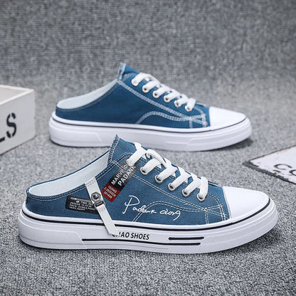 Tendance Designers hommes demi pantoufles été homme chaussures vulcanisées antidérapant résistant à l'usure chaussures en toile chaussures à bouche peu profonde pour hommes