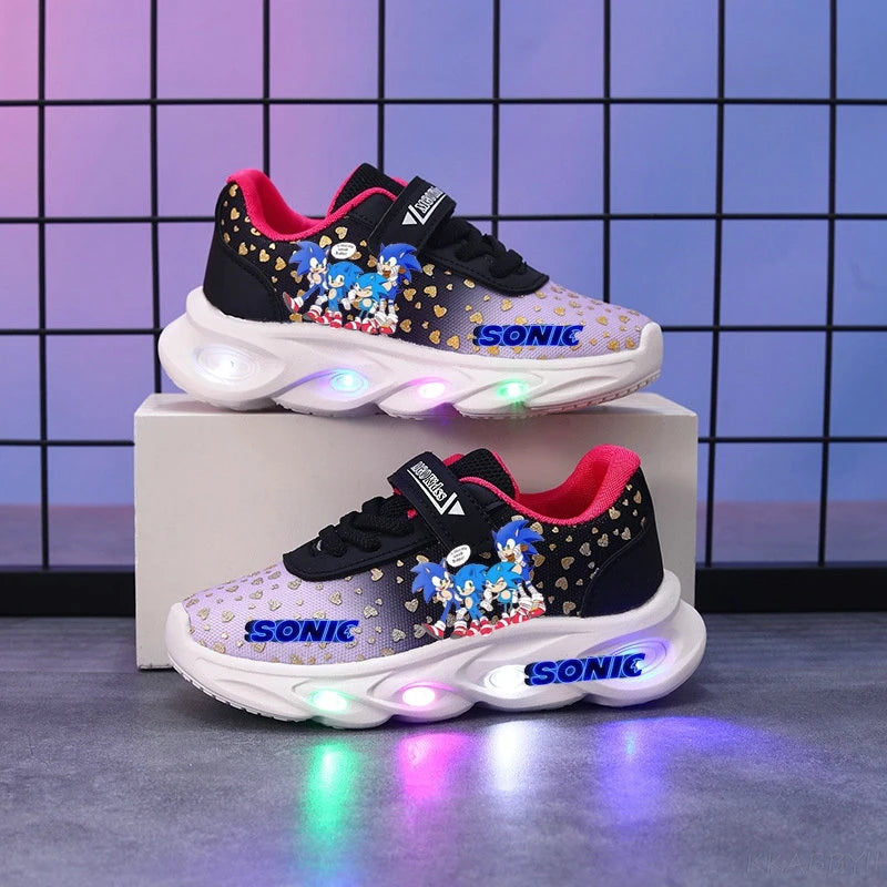 Sonic Sport Shoes Spring Luminous Fashion Breathable Net Shoes LED Sneakers with Light Running Shoes
