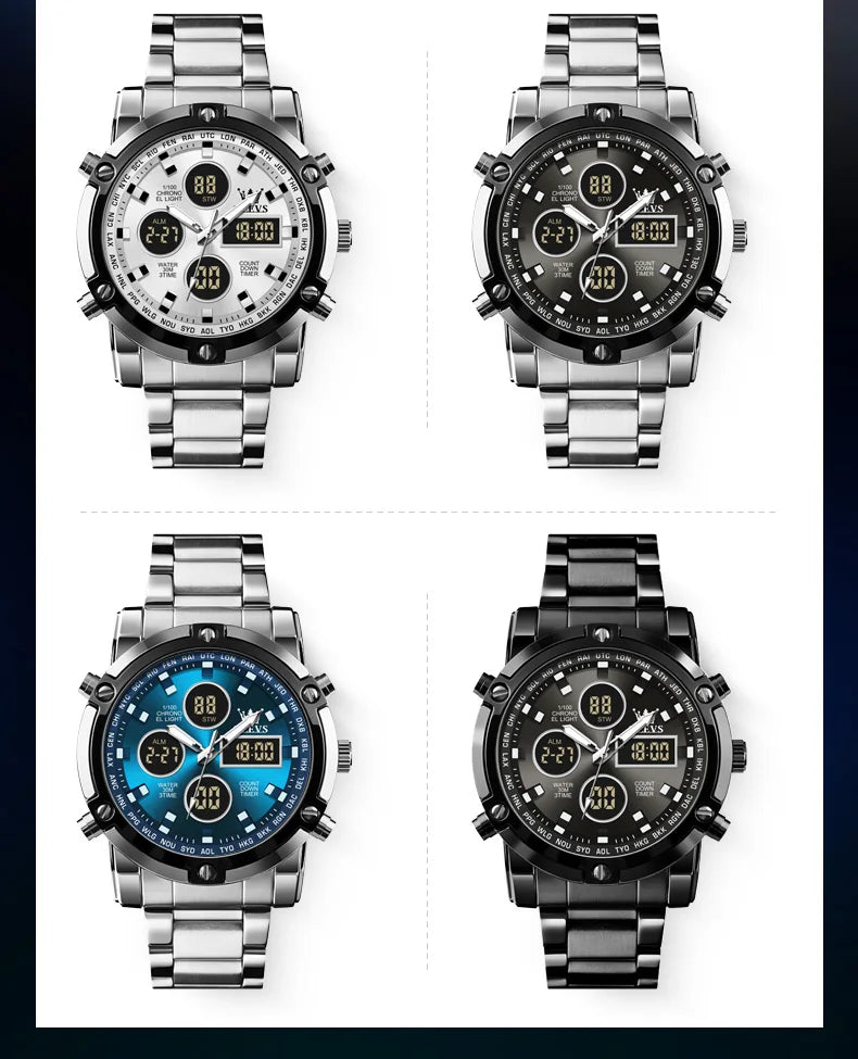 OLEVS Men's Watches Original Multifunctional Wlectronic Watch for Man Waterproof Luminous Alarm Clock Fashion Dress