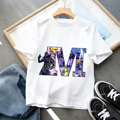 Tricou Fortnite cu imprimeu alfabet A-Z, de vară, pentru copii, alb, îmbrăcăminte cu joc cartoon popular, tricou fashion casual cu mânecă scurtă, cadou