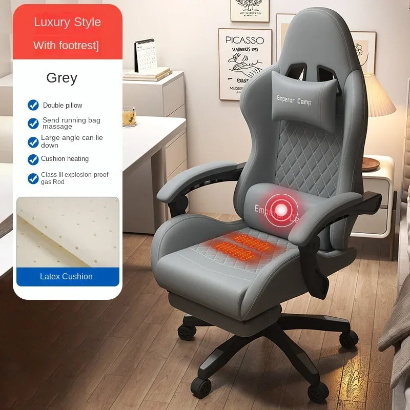 Hestora Duży fotel gamingowy z ekoskóry PU dla wysokich osób, ergonomiczny fotel komputerowy z wysokim oparciem, podnóżkiem i masującym podparciem lędźwiowym dla dorosłych