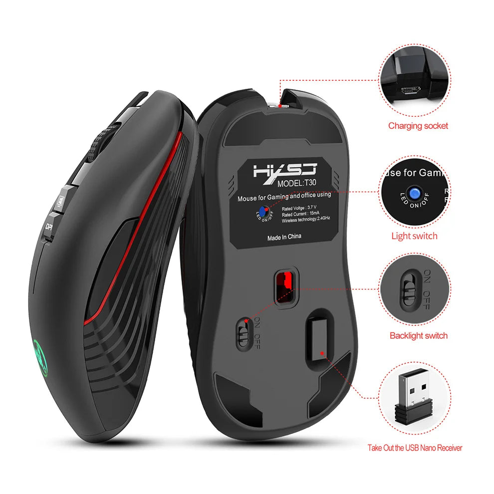 2.4G USB-C Wireless Mouse Rechargeable Gaming Mouse 3600DPI 7 Button Type-c Mute Mice for Macbook Laptop PC Game Mouse Computer
