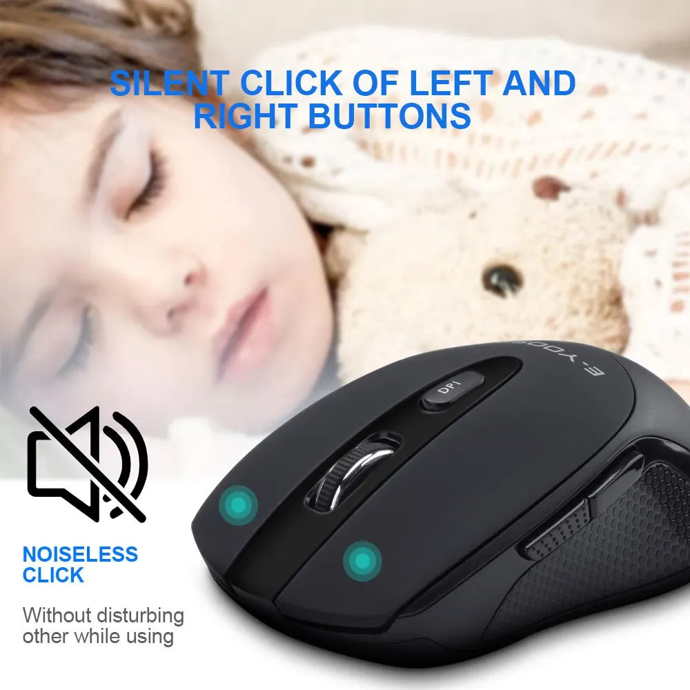 E-YOOSO E-1020 USB 2.4G trådlös gamingmus, tyst ljudlös kontorsmus, 2400 DPI optisk spelmus, ergonomisk för laptop, PC och dator