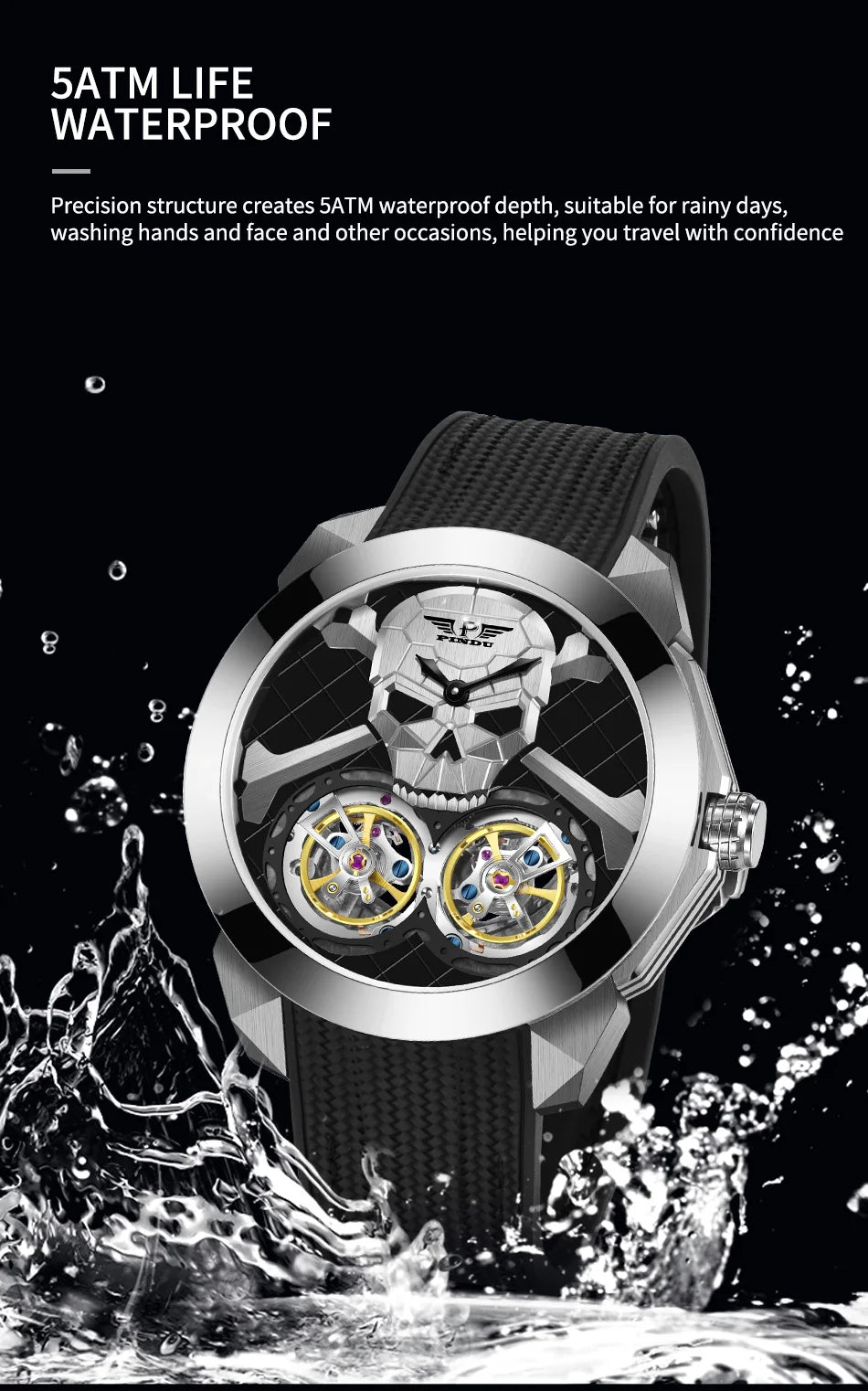 PINDU Watch New TOP Men Mechanical Watches Double Flywheel Automatic Movement Sapphire 5ATM Waterproof 45.5MM Wristwatches Men