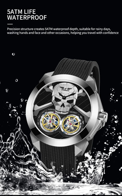 PINDU Watch New TOP Men Mechanical Watches Double Flywheel Automatic Movement Sapphire 5ATM Waterproof 45.5MM Wristwatches Men