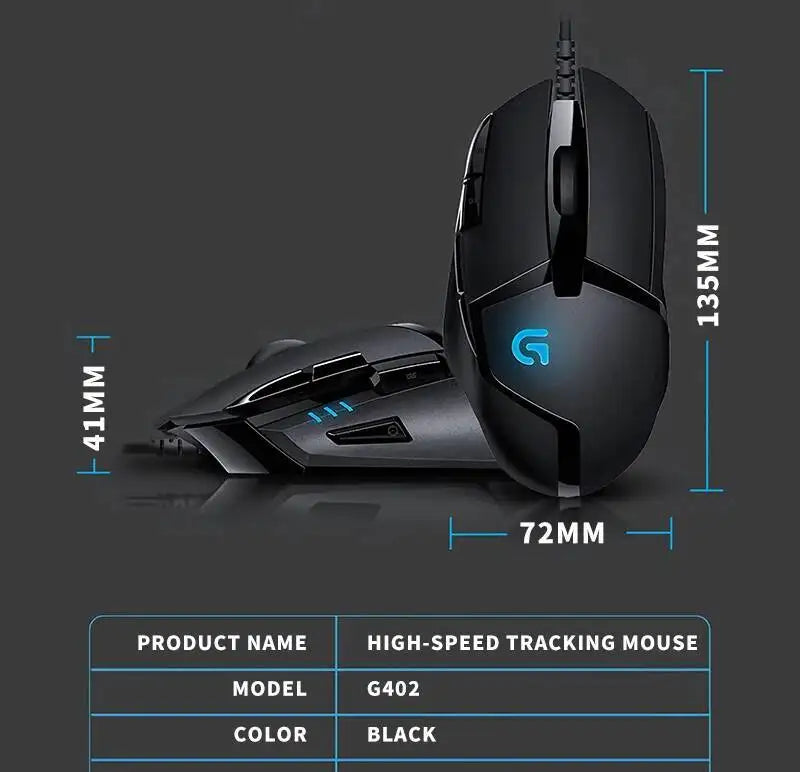 „Logitech G402“ žaidimų pelė su „Fusion Engine“ technologija, 4 DPI nustatymais, 32 bitų procesoriumi ir neslystančia danga profesionaliam konkurenciniam žaidimui