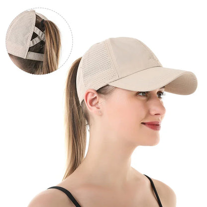 Women Summer Baseball Cap Solid Color Cross Ponytail Hat Quick-Drying Half-Hollow Men Caps Golf Wear Sport Leisure Hat 6 Colors