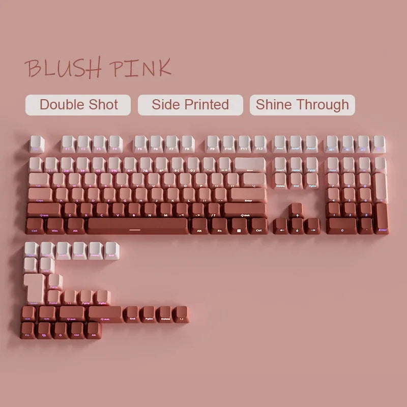 Novas Keycaps para Teclado Mecânico Gaming 60/64/84/98/108 com Switch MX, 135 Teclas OEM PBT, Gravação Lateral, Gradiente Vermelho e Preto