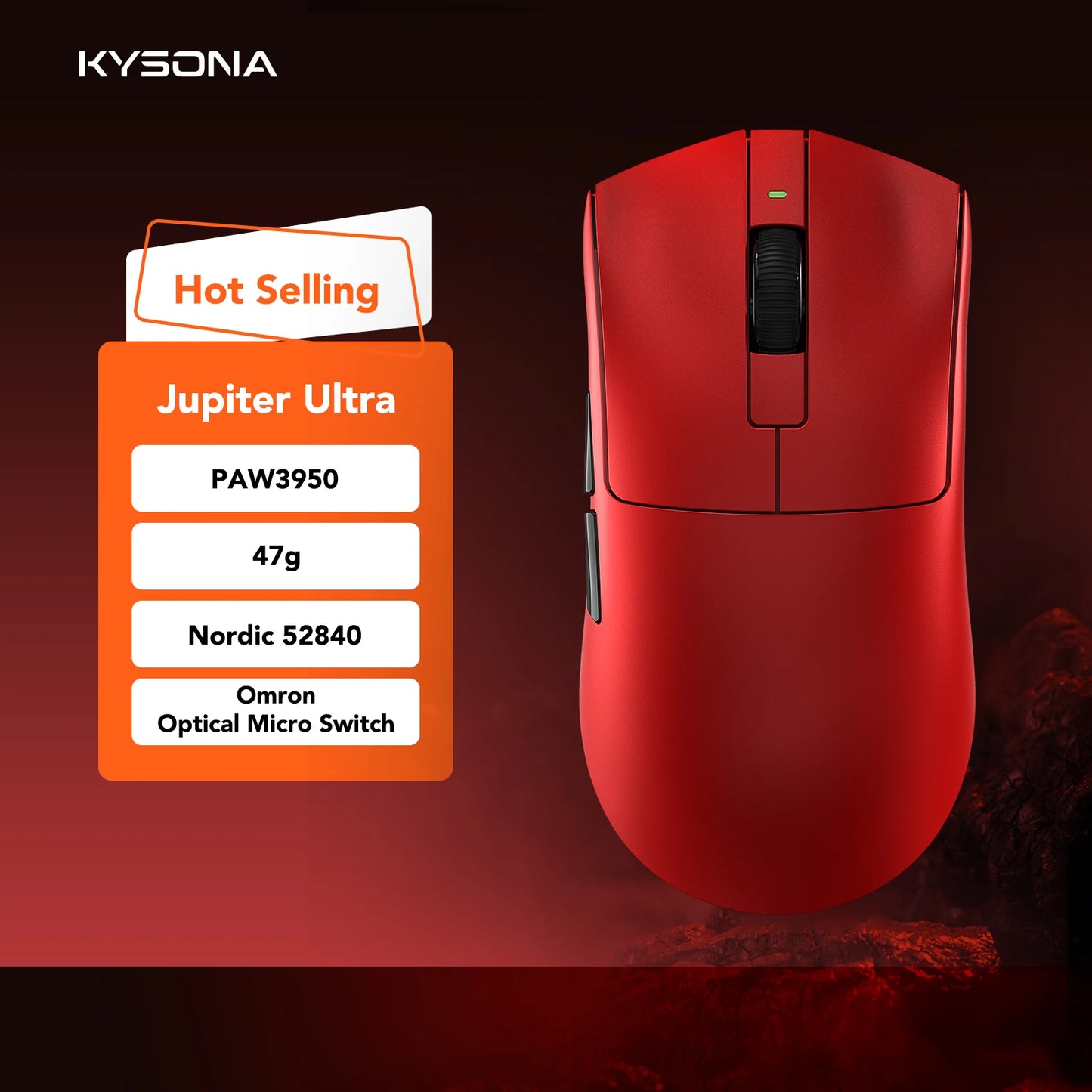 Геймърска мишка KYSONA Jupiter Series – жична/безжична мишка, 8Khz, сензор PAW3950, Bluetooth, 46g, презареждаема, уеб драйвер, за PC и лаптоп