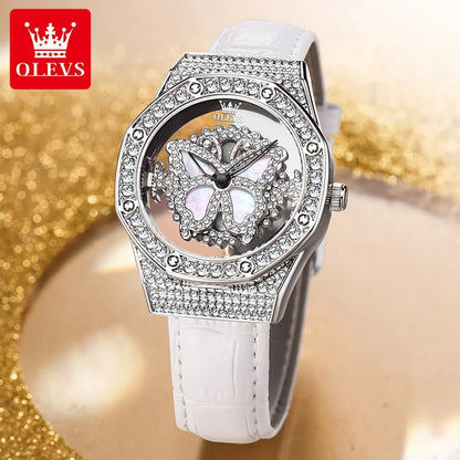 OLEVS 9996 Watch Elegant  Luxury Woman Skeleton Quartz Watch Scale Waterproof Luminous Diamond Dial Ladies Watch Gifts Original