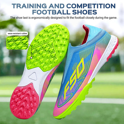 Professional Training TF Soccer Shoes for Men Women Kids PU+Fabric Breathable Wear-Resistant Rubber Sole