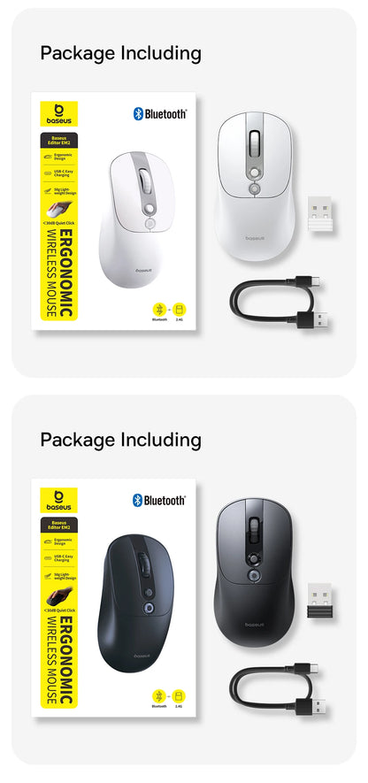 【NOVINKA】Baseus EM2 ergonomická bezdrátová myš Bluetooth 5.3 2.4G nabíjení Type-C ultralehká tichá myš s přizpůsobitelným tlačítkem