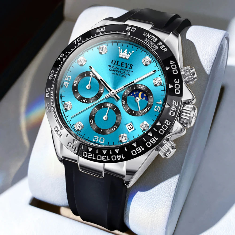 Relógio para homem OLEVS – Relógio de quartzo de luxo, estanque e luminescente, equipado com cronógrafo e indicador de data – Relógio desportivo para homem de uma grande marca