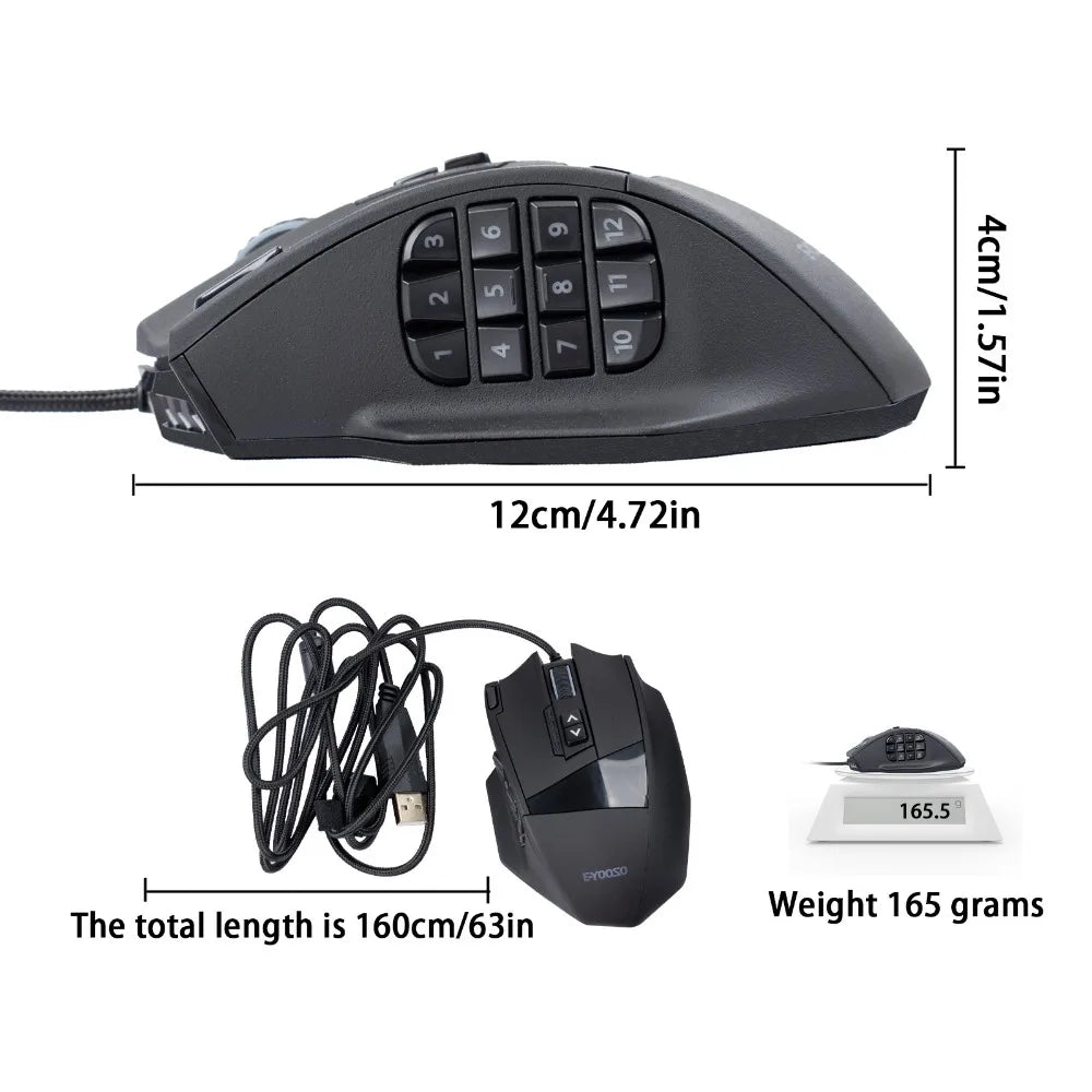 E-YOOSO X-39 programmerbar gamingmus, trådbunden RGB-mus med 18 knappar, 8 avtagbara vikter, 5 DPI, ergonomiskt grepp för dator
