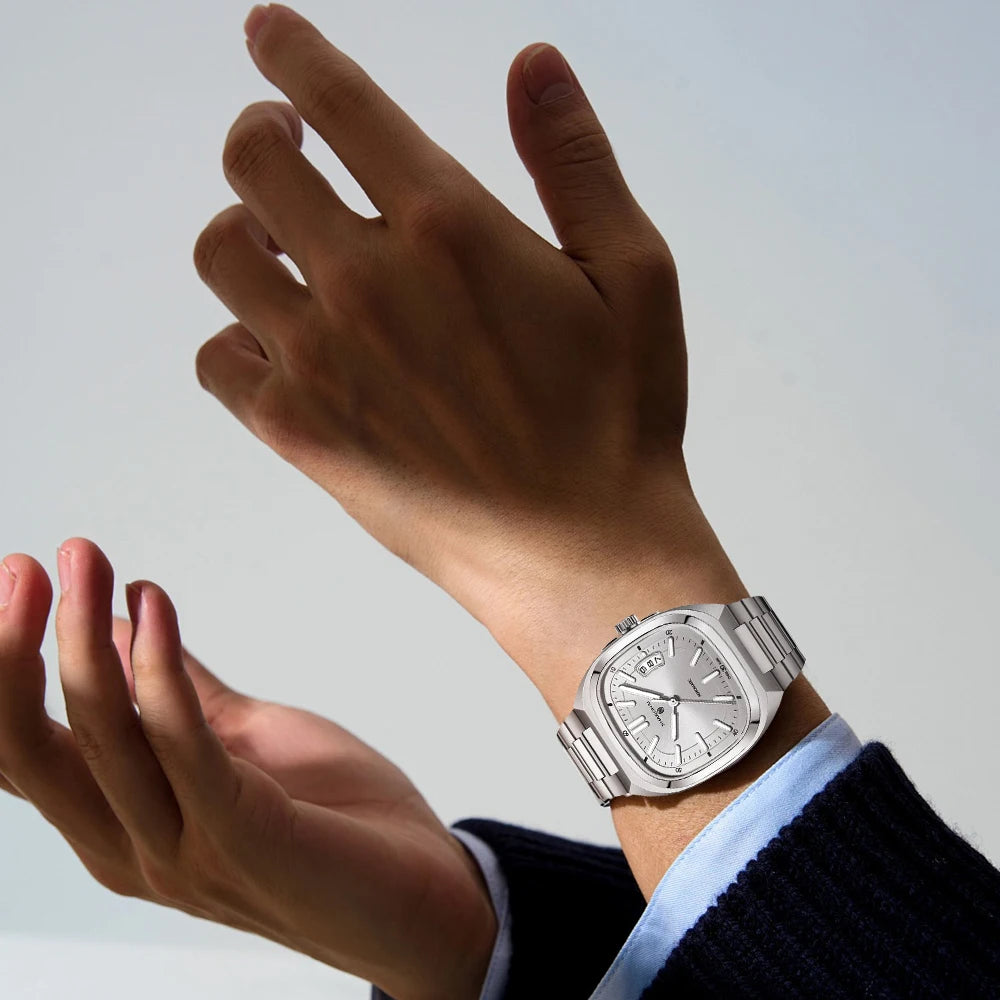 Shanghai Watch Automatic Mechanical Square Dial Men's Watch Luminous Water-Resistant to 50m Date Display Casual Wristwatch SH018