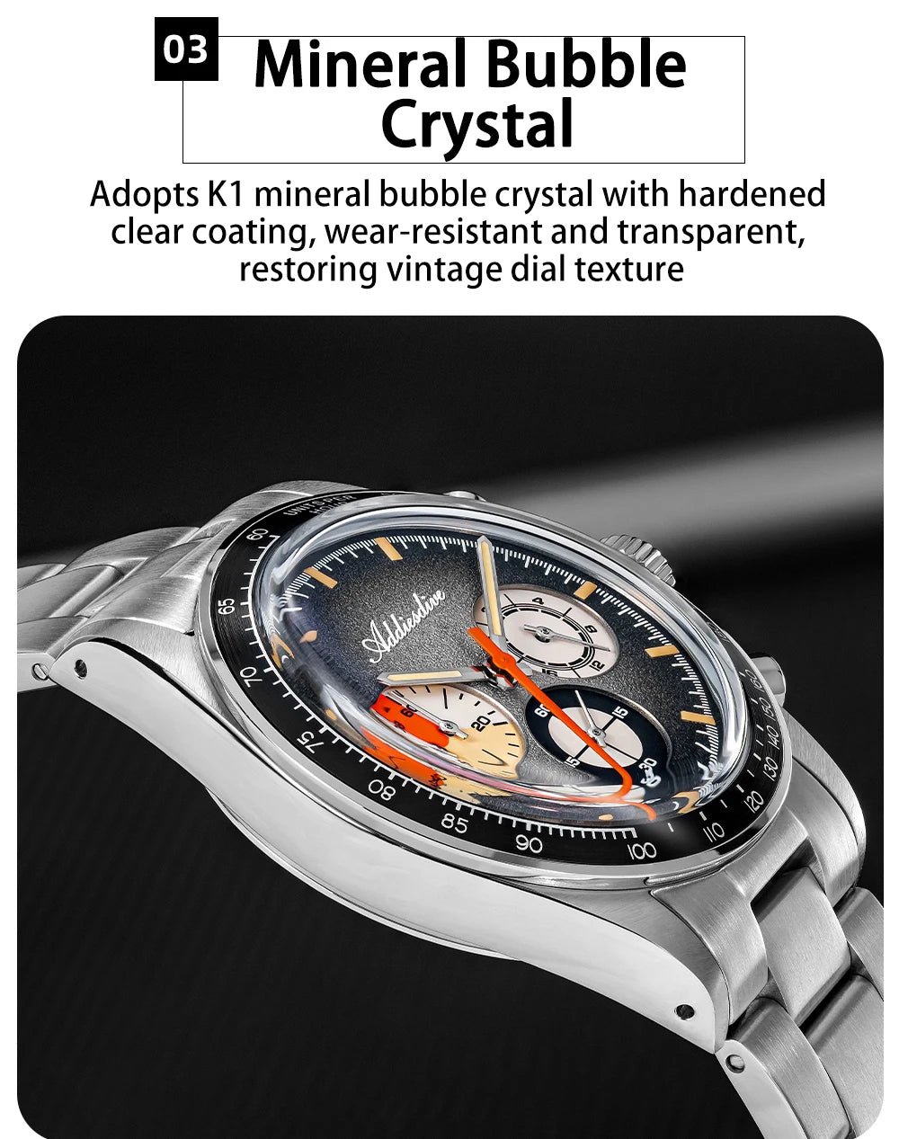 ADDIESDIVE Top Brand AD2551 Chronograph Watch C3 Super Luminous 316L Stainless Steel 10Bar Waterproof 0S20 Movement Men's Watch