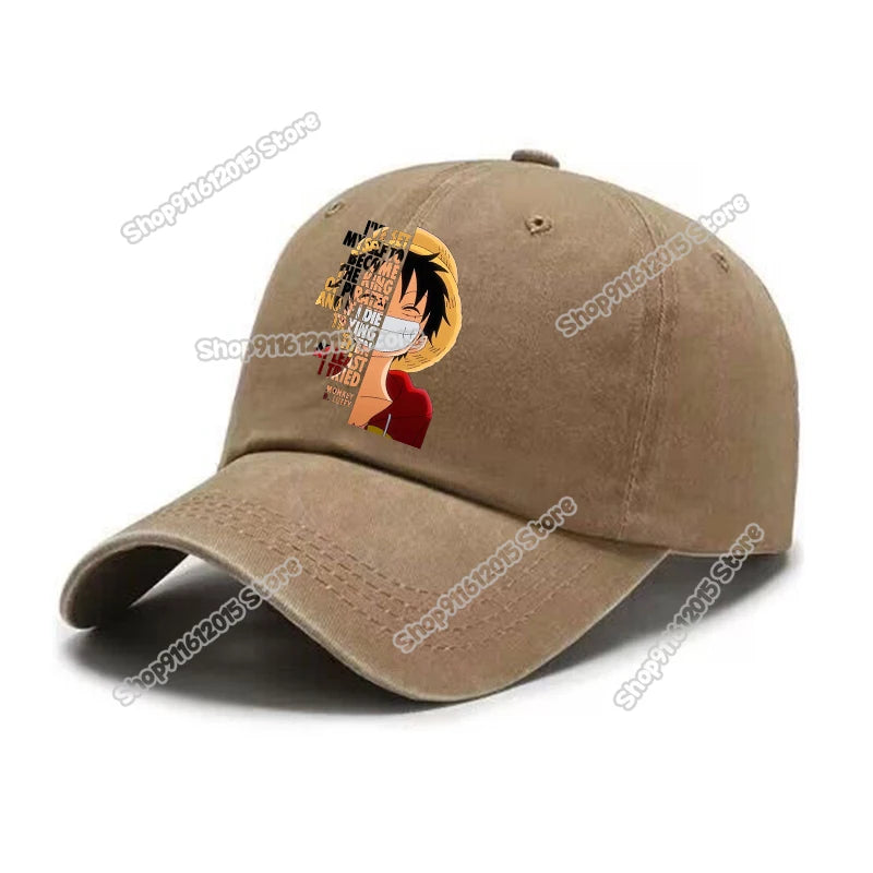 One Piece Men Washed Baseball Cap Unisex Retro Hip-hop Peak Caps Anime Luffy Male Outdoor Trucker Hat Travel Sunscreen Sunhat