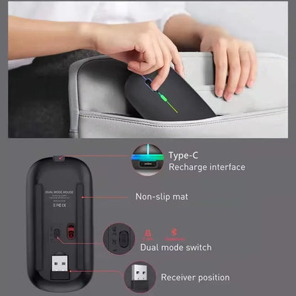 Trådløs genopladelig mus med dobbelt tilstand, Bluetooth-kompatibel 2.4G USB-computermus til laptop, iPad, tablet og notebook – gamingmus