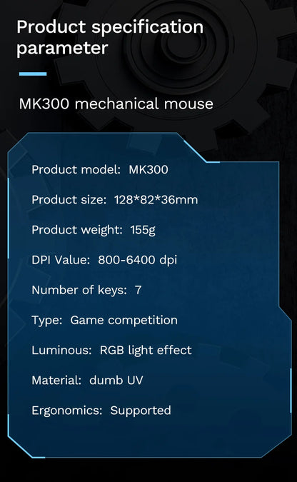 Przewodowa mechaniczna mysz gamingowa RGB 6400 DPI do PC i e-sportu z magnetycznym mocowaniem, DIY i przeciwwagą