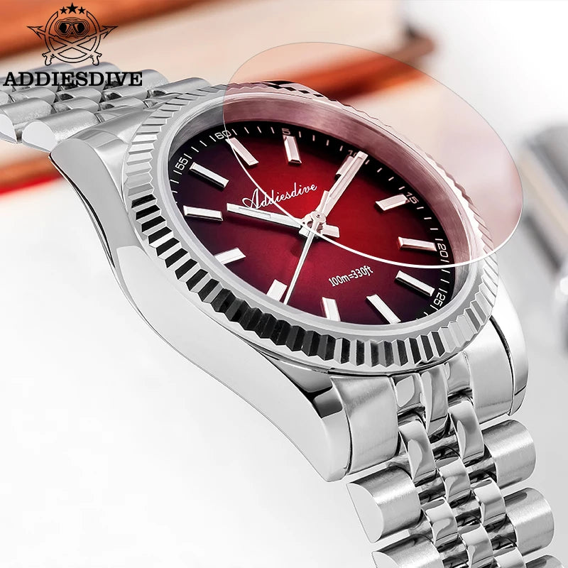 ADDIESDIVE New Men's Watch AD2073 Sapphire Glass 36mm VH31 Sunburst Quartz Watches 10Bar Waterproof Diving Luminous Wristwatch
