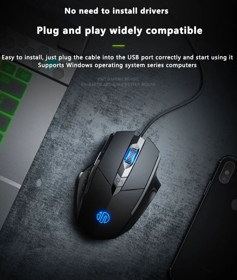 Кабелна мишка Inphic W1 Esports Gaming Mouse, безшумна офис мишка, опция с три или шест бутона