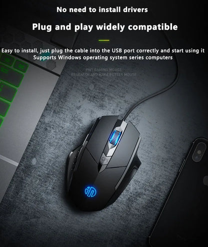 Кабелна мишка Inphic W1 Esports Gaming Mouse, безшумна офис мишка, опция с три или шест бутона