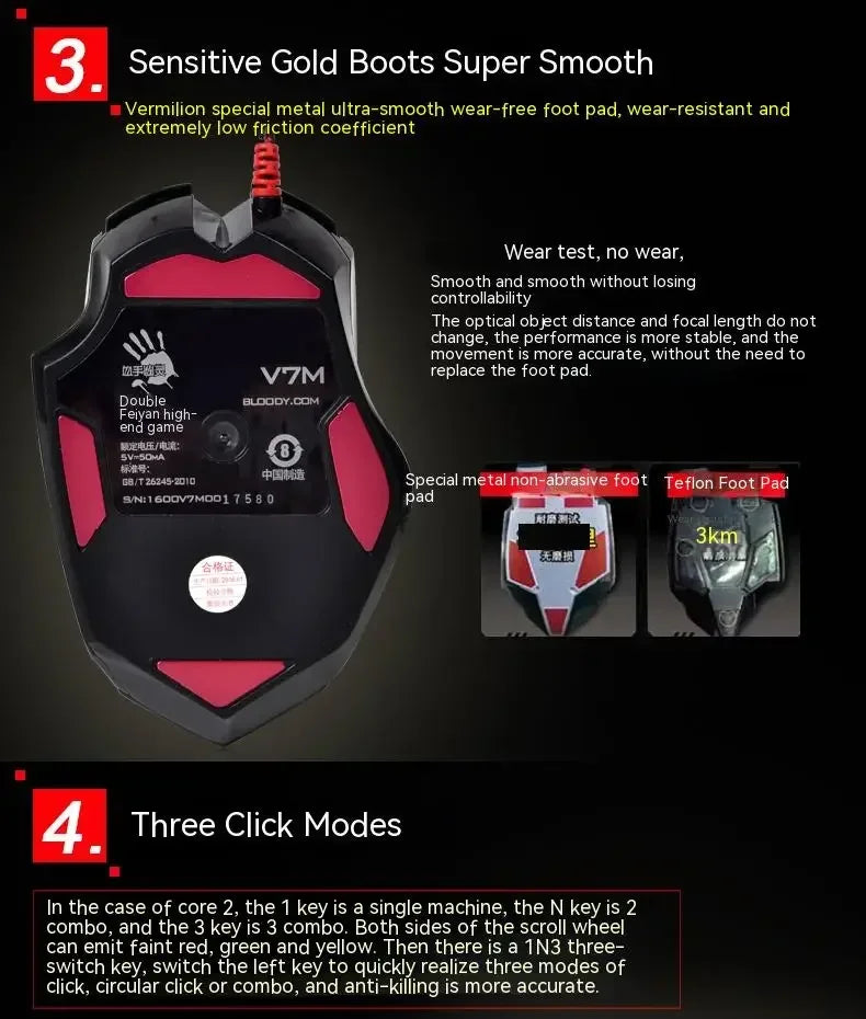 Жична мишка Bloody V7M с RGB, олекотен ергономичен дизайн, 4000dpi, за PC, офис, e-sports гейминг и макро програмиране, за CF LOL CS