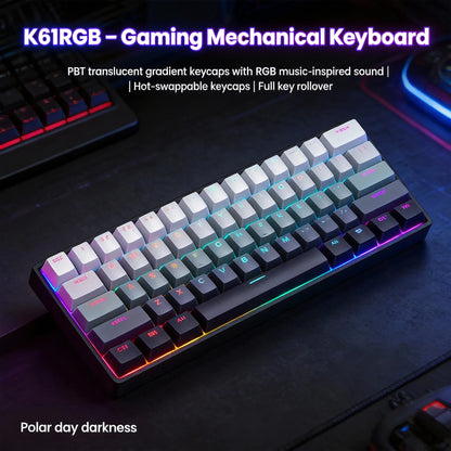 K61 Wired Portable Mechanical Keyboard, Phantom RGB Colorful, Gaming-grade Response, Ergonomic Design, Gaming Office Usable
