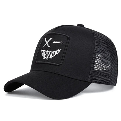Unisex X Smiling Face Teeth Embroidery Baseball Net Caps Spring Summer Outdoor Sunscreen Hat Adjustable Casual Trucker Hats