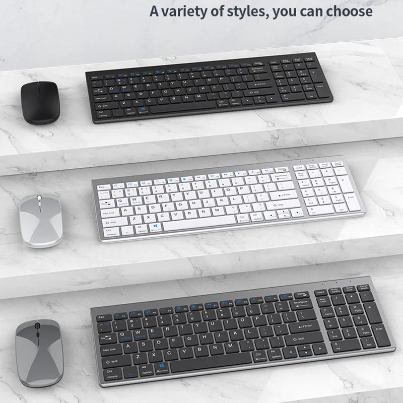 JOMAA Bluetooth&2.4G USB Keyboard and Mouse Set for Laptop Computer ipad Rechargeable Wireless Keyboard and Mouse Combo Slient