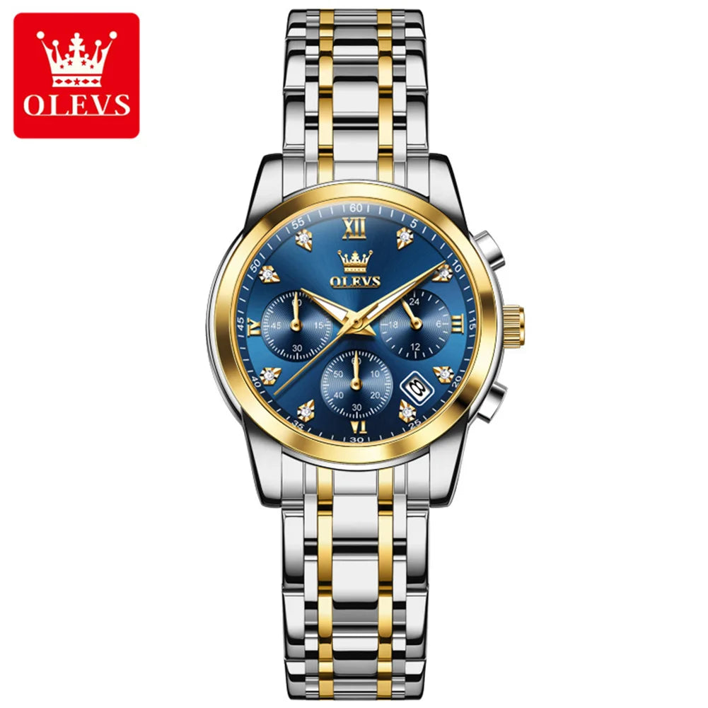 Montre femme OLEVS, marque de luxe, à quartz, étanche, lumineuse, date, chronographe, bracelet, montre habillée avec diamants.