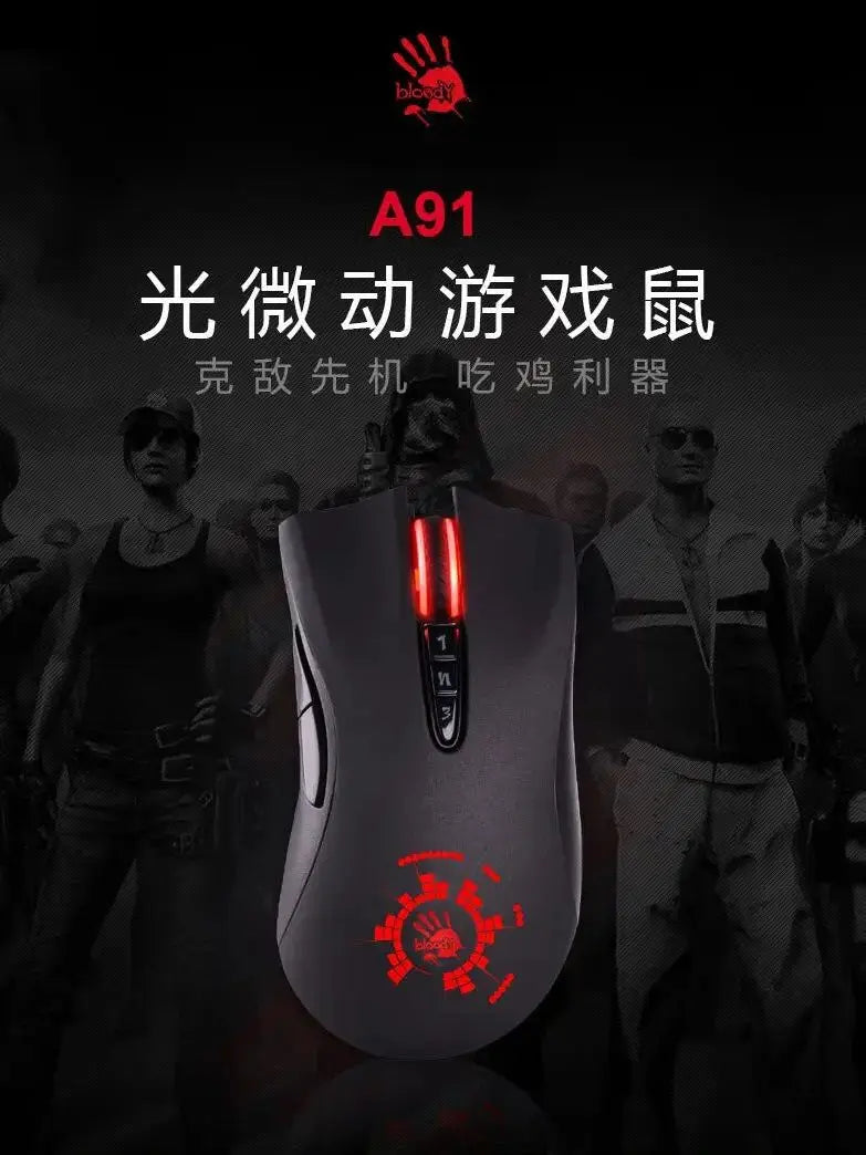 Drátová myš A4Tech Bloody A91 s okamžitým makrem na jedno kliknutí, makro jednotkou Io1.1, optickým enginem a 8 programovatelnými makry pro gaming